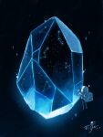  1other artist_name astronaut backpack bag commentary constellation crystal gloves hand_up helmet highres kazunoko_(kazunoko_zunoco) night night_sky original radio_antenna signature sky solo space_helmet spacesuit sparkle star_(sky) starry_sky white_gloves 