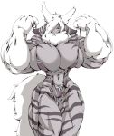  abs anthro big_breasts black_skin breasts cat771115 chest_tuft feline female fur gloves_(marking) grey_skin hair huge_muscles hyper hyper_muscles mammal markings multicolored_fur multicolored_skin muscular muscular_female muscular_thighs tiger tora_chitose tuft 