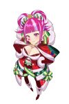 1girl absurdres blunt_bangs breasts capelet christmas commission commissioner_upload dress facial_mark fire_emblem fire_emblem_engage fire_emblem_heroes folded_twintails fur-trimmed_capelet fur_trim fur_wrist_cuffs gloves hair_rings heart heart_facial_mark highres hortensia_(fire_emblem) hortensia_(winter&#039;s_dearest)_(fire_emblem) large_breasts long_hair looking_at_viewer multicolored_hair multicolored_tiara non-web_source official_alternate_costume pantyhose pink_eyes pink_hair red_capelet red_gloves santa_costume santa_dress shiimidori smile snowman_earrings solo striped_clothes striped_pantyhose transparent_background two-tone_hair white_trim wrist_cuffs 