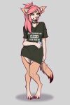 absurd_res anthro bottomless canid canine canis clothed clothing ear_piercing female fur hair halsey_(cero) hi_res jackal lgbt_pride looking_at_viewer mammal meme_shirt oversized_clothing oversized_shirt oversized_topwear piercing pride_colors pupils rcing shardfox shirt simple_background smile solo tail text text_on_clothing text_on_shirt text_on_topwear topwear transgender_pride_colors