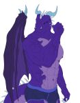  anthro atsui42_(artist) bulge clothing dragon looking_at_viewer male muscular nipples purple_skin simple_background solo underwear vein veiny_muscles 
