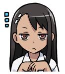  ... 1girl 774_(nanashi) :&lt; black_hair brown_eyes closed_mouth collared_shirt ijiranaide_nagatoro-san long_hair looking_at_viewer lowres nagatoro_hayase shirt simple_background solo tan upper_body white_background white_shirt 