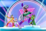 absurd_res alessandrasnek alligator alligatorid animatronic anthro avian beak bear bird breasts canid canine canis chicken clothed clothing concert crocodilian digital_media_(artwork) ear_piercing eyewear female five_nights_at_freddy&#039;s five_nights_at_freddy&#039;s:_security_breach fur galliform gallus_(genus) glamrock_chica glamrock_freddy green_body group guitar hair hi_res machine male mammal mohawk montgomery_gator muscular muscular_male musical_instrument open_mouth phasianid piercing plucked_string_instrument red_hair reptile ring_piercing robot roxanne_wolf scalie scottgames steel_wool_studios string_instrument tail teeth wolf