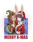  anthro candy candy_cane christmas clothed clothing duo feline female food hat holidays lagomorph looking_at_viewer mammal open_mouth pwcsponson rabbit santa_hat smile standing 