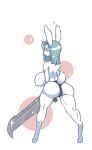  anthro big_breasts breasts butt clothed clothing female lagomorph mammal melee_weapon nipples pwcsponson rabbit solo standing sword topless underwear voluptuous weapon 