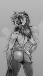  anthro athletic butt caprine girly goat greyscale hair horn looking_back male mammal monochrome nude pwcsponson scar solo standing 