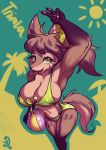  anthro big_breasts bikini breasts canine clothed clothing d.angelo female high-angle_view looking_at_viewer mammal nipple_bulge smile solo standing swimsuit voluptuous wide_hips 