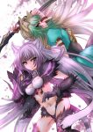 agrius_metamorphosis ahoge animal_ears atalanta_(alter)_(fate) atalanta_(fate) blonde_hair bow_(weapon) breasts cat_ears cat_tail collar commentary_request dress dual_persona fate/apocrypha fate/grand_order fate_(series) green_eyes green_hair grimjin highres long_hair medium_breasts multicolored_hair multiple_girls navel silver_hair tail thighhighs two-tone_hair very_long_hair weapon 