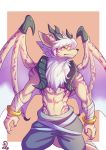  anthro bandage canine clothed clothing d.angelo dragon hair horn hybrid male mammal muscular muscular_male solo standing wings 