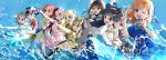  6+girls ;d absurdres aoiao aqua_eyes black_capelet black_hair blonde_hair blue_eyes blue_hair blue_shirt blue_sky braid breasts brown_hair capelet center_frills commentary_request costume_request double_bun double_v dual_persona eikyuu_hours elbow_gloves frills genjitsu_no_yohane gloves grey_hair grey_sailor_collar grin hair_bun happy_party_train highres koi_ni_naritai_aquarium kunikida_hanamaru kurosawa_dia kurosawa_ruby lailaps_(genjitsu_no_yohane) long_hair love_live! love_live!_sunshine!! matsuura_kanan medium_breasts medium_hair mitaiken_horizon multiple_girls neckerchief official_alternate_costume official_alternate_hairstyle ohara_mari omoi_yo_hitotsu_ni_nare one_eye_closed open_mouth orange_hair pink_eyes pink_skirt purple_eyes red_eyes red_hair sailor_collar sakurauchi_riko school_uniform serafuku shirt short_hair short_sleeves side_braid single_hair_bun skirt sky sleeveless sleeveless_shirt smile splashing summer_uniform takami_chika tsushima_yoshiko two_side_up uranohoshi_school_uniform v white_gloves white_shirt wolf yellow_eyes yellow_neckerchief yohane_(genjitsu_no_yohane) 