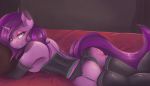  2017 absurd_res anthro ardail armwear bed bed_sheet bedding bedroom_eyes biting_lip blush breasts butt clothed clothing corset elbow_gloves equine eyebrows eyelashes eyeshadow fan_character female flower_petals fully_clothed fur garter_belt garter_straps gloves green_eyes hair half-closed_eyes hi_res horn inner_ear_fluff inside legwear lingerie looking_back lying makeup mammal my_little_pony on_bed on_front panties petals pillow presenting purple_hair rose_petals seductive solo spank_marks stockings teeth thigh_highs underwear unicorn 