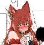 animal_ears anthuria bad_id bad_twitter_id blush commentary_request embarrassed erune granblue_fantasy hair_ornament lefthand long_hair red_eyes red_hair sipping solo upper_body 