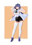  1girl absurdres black_skirt blue_bow blue_eyes blue_gemstone blue_hair blue_shoes bow breasts chain chain_headband clothing_cutout gem hair_intakes high_heels highres hololive hololive_english large_breasts ouro_kronii ouro_kronii_(1st_costume) paipai97 shirt shoes skirt solo thighhighs underboob underboob_cutout veil virtual_youtuber white_shirt white_thighhighs 