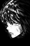  1girl absurdres close-up english_commentary fubuki_(one-punch_man) greyscale highres monochrome mostlybluewyatt one-punch_man scratches solo 