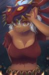 2017 absurd_res anthro ardail blep breasts cleavage clothed clothing crossover cute earth_pony epona_(tloz) equine eyelashes female fully_clothed grey_hair grin hair half-length_portrait hi_res horse looking_at_viewer majoras_mask mammal mask midriff my_little_pony navel nintendo pony portrait shirt smile solo teeth the_legend_of_zelda tongue tongue_out video_games yellow_eyes 