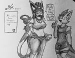  anthro bottomwear canid canine clothing dialogue dreadlocks duo female fox hi_res l30lves male male/female mammal microsoft mimi_(l30lves) moki_(species) monochrome ori_(series) pants simple_background size_difference traditional_media_(artwork) xbox_game_studios yoga yoga_pants yoga_shorts 
