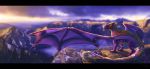  brown_hair claws day detailed_background digital_media_(artwork) dragon feral hair horn noctem-tenebris outside purple_scales scales sky solo 