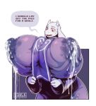  anthro big_breasts breasts caprine clothed clothing english_text female goat huge_breasts hyper hyper_breasts lactating mammal mature_female nipple_bulge open_mouth pwcsponson solo standing text toriel undertale video_games 