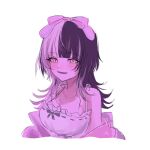  1girl black_hair breasts hair_ribbon happy_(yppah1060) highres hololive hololive_english large_breasts long_hair looking_at_viewer multicolored_hair purple_hair ribbon shiori_novella simple_background sleepwear solo split-color_hair two-tone_hair virtual_youtuber white_background yellow_eyes 