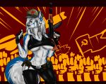  agent ak-47 akm anthro artikfoxofnc assault_rifle battle bigbreast bulge canine clothing comunist explosives female flag gloves grenade gun hat herm intersex invalid_color invalid_tag leather madnessandgiovanni0595 mammal officer ranged_weapon rifle russian solo soviet_union suit thong weapon wolf 