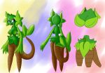  2017 anthro areola breasts butt coconut_palm digital_media_(artwork) female flora_fauna green_nipples leaves looking_at_viewer low_res model_sheet nipples not_furry nude open_mouth plant pussy simple_background smile solo standing thompson-vonjung tree waloe 