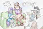  2018 canine cloudy_quartz_(mlp) collar dialogue diamond_dog_(mlp) dog english_text equine eyewear female flicker-show friendship_is_magic glasses hat horse igneous_pie_(mlp) male mammal maud_pie_(mlp) my_little_pony necktie pony sitting sofa text yelling 