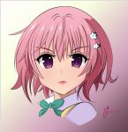  background_text commentary lipstick long_eyelashes makeup momo_velia_deviluke pink_hair pins purple_eyes ribbon school_uniform self_upload serlex short_hair to_love-ru to_love-ru_darkness 