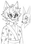  2017 anthro blush breasts canine cheetah clothing cute_fangs duo eyelashes feline female hair hi_res japanese_clothing jijis-waifus kimono mammal smile 