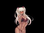  1girl blush breasts curvy dark_skin embarrassed female kagami_hirotaka kangoku_senkan kangoku_senkan_3 kila_kushan large_breasts lilith-soft lingerie long_hair moaning nipples shiny_skin simple_background solo standing sweat thick_thighs thighhighs thighs thong twintails underwear 