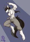  anthro canine clothed clothing d.angelo hair horn looking_at_viewer male mammal muscular muscular_male simple_background smile solo topless 