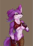  anthro blush breasts canine clothed clothing d.angelo female fingerless_gloves gloves makeup mammal mascara solo sweat under_boob wide_hips 