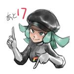  1girl blush breasts cabbie_hat gloves green_eyes green_hair hat large_breasts nanake nintendo pokemon pokemon_(game) pokemon_usum smile team_rainbow_rocket_grunt uniform upper_body 