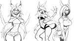  16:9 2017 anthro black_and_white breasts claws cleavage clothed clothing cutoffs denim_shorts dragon eyewear female glasses hair horn jijis-waifus long_hair midriff monochrome multiple_images non-mammal_breasts pose shorts skimpy smile solo wings 