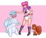  abjammy alolan_vulpix ball_gag bdsm blush bondage bondage_suit bound diaper female gag hair human mammal messy_diaper nintendo pink_hair pok&eacute;mon pok&eacute;mon_(species) regional_variant video_games vulpix 