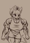  anthro canine clothed clothing d.angelo female hair mammal monochrome muscular muscular_female simple_background solo standing veiny_muscles 