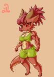  anthro breasts chibi clothed clothing d.angelo dragon female hair makeup mascara muscular muscular_female smile solo standing underwear wide_hips 