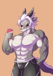  anthro can clothed clothing d.angelo dragon hair horn male muscular muscular_male smile solo standing topless 