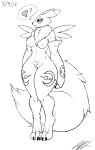  &lt;3 ? big_breasts black_and_white black_sclera breasts canine chest_tuft claws digimon female jeffthehusky long_tail mammal markings mocha(jeffthehusky) monochrome nipples nude pubes pussy renamon sketch solo standing thick_thighs tuft voluptuous wide_hips 