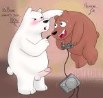  anthro balls bear blush brown_fur cartoon_network claws controller duo erection fur game_console grizzly_(wbb) hi_res humanoid_penis ice_bear leotaarna male male/male mammal penis playstation polar_bear simple_background sony submissive sweat video_games we_bare_bears white_fur 