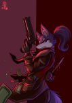  anthro blood canine clothed clothing d.angelo female fur gun hair handgun knife mammal pistol ranged_weapon solo standing weapon 