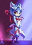  anthro bandanna breasts canine chibi d.angelo female looking_at_viewer mammal ribbons shy solo standing 