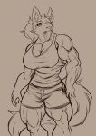 anthro canine clothed clothing d.angelo female hair mammal monochrome muscular muscular_female simple_background solo standing thick_thighs 