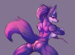  anthro bikini butt canine clothing crossed_arms d.angelo female looking_back mammal muscular muscular_female simple_background solo standing swimsuit thick_thighs 