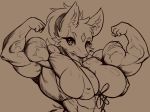  anthro big_breasts bikini breasts canine clothing d.angelo female flexing looking_at_viewer mammal monochrome muscular muscular_female nipple_bulge solo swimsuit 