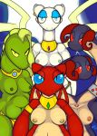  2018 anthro areola big_breasts breasts digital_media_(artwork) dragon female fionthebunny hi_res horn jewelry looking_at_viewer navel necklace nipples scalie simple_background wings 