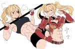  1girl abs beatrix_(granblue_fantasy) blonde_hair flex glasses_enthusiast granblue_fantasy muscle muscular_female shawl solo sweat zeta_(granblue_fantasy) 