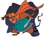 2017 3_toes 4_fingers action_pose angry anthro arm_tuft artist_name belly bent_legs big_belly black_tail bottomless bottomless_anthro bottomless_male brown_body brown_feet brown_fur brown_hands brown_nose buckteeth cape cheek_tuft chin_tuft clothed clothing colored crooked_tail crooked_teeth crown dated digital_drawing_(artwork) digital_media_(artwork) dutch_(artist) elbow_tuft facial_tuft feet fingers flat_colors fur glistening glistening_eyes gold_crown hairless_feet hairless_hands hairless_tail headgear holding_melee_weapon holding_object holding_sword holding_weapon knee_tuft leg_tuft male mammal medieval medieval_clothing melee_weapon mouse mouse_king_(nutcracker_prince) multicolored_body multicolored_fur murid murine obese obese_anthro obese_male open_mouth orange_cape orange_clothing overweight overweight_anthro overweight_male paws pink_eyes plantigrade pose purple_eyes raised_heel raised_tail rat ringed_eyes rodent shirt solo spiral spiral_eyes standing standing_on_toes sword tail tan_body tan_fur teal_clothing teal_shirt teal_topwear teal_tunic teeth text the_nutcracker_prince tiptoes toes topwear tuft tunic two_tone_body two_tone_fur weapon