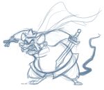 2017 3_toes 4_fingers action_pose angry anthro arm_tuft artist_name belly bent_legs big_belly blue_and_white bottomless bottomless_anthro bottomless_male buckteeth cape cheek_tuft chin_tuft clothed clothing crooked_tail crooked_teeth crown dated digital_drawing_(artwork) digital_media_(artwork) dutch_(artist) elbow_tuft facial_tuft feet fingers hairless_feet hairless_hands hairless_tail headgear holding_melee_weapon holding_object holding_sword holding_weapon knee_tuft leg_tuft male mammal medieval medieval_clothing melee_weapon monochrome mouse mouse_king_(nutcracker_prince) murid murine obese obese_anthro obese_male open_mouth overweight overweight_anthro overweight_male paws plantigrade pose raised_heel raised_tail rat ringed_eyes rodent shirt simple_background sketch solo spiral spiral_eyes standing standing_on_toes sword tail teeth text the_nutcracker_prince tiptoes toes topwear tuft tunic weapon white_background