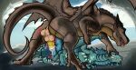 abdominal_bulge animal_genitalia animal_penis balls blue_body bodily_fluids breeding_slave brown_body claws cum_overflow dominant dominant_male dragon drooling duo equine_genitalia equine_penis facial_piercing female feral fin forked_tongue genitals gills grabbing_head green_eyes hi_res horn humanoid_genitalia humanoid_vulva kibbykannoli male male/female manhandling mudwing_(wof) mythological_creature mythological_scalie mythology nose_piercing orange_eyes orgasm penis piercing pink_vulva rough_sex saliva satisfied scalie seawing_(wof) sex smile smirk spikes spread_wings stepped_on submissive submissive_female tongue vulva wings wings_of_fire yellow_penis