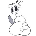  2017 alpaca anthro big_butt blush butt camelid cute digital_media_(artwork) eyelashes female hi_res itsunknownanon looking_back mammal monochrome nude paprika_paca_(tfh) smile solo them&#039;s_fightin&#039;_herds waving 